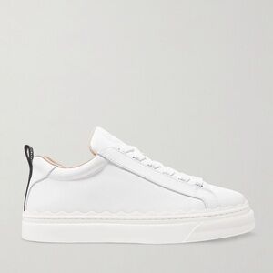 Chloe White Low-Top Leather Sneakers with Black Heel Tab